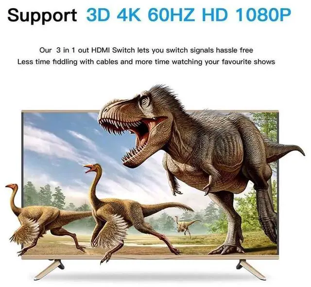 Alt view image 2 of 7 - 3 Port HDMI Switch 3 in 1 Out 4K@60Hz with IR Remote, HDMI Switcher Selector Support HDR HDCP2.2 3D for PS5 PS4 Xbox Nintendo Switch Fire Stick Apple TV