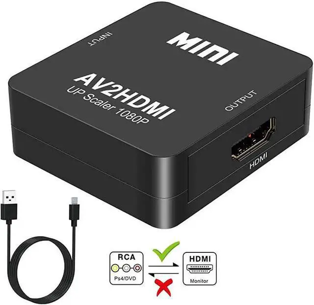 Main image of 1080P Mini RCA Composite AV to HDMI Converter, CVBS RCA to HDMI Video Audio Adapter, Supports PAL/NTSC for Xbox PS4 VHS VCR Blu-Ray Player STB Laptop PC