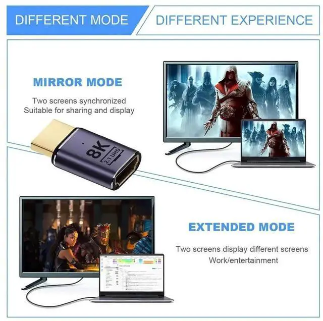 Alt view image 2 of 7 - 8K@60Hz HDMI Male to HDMI 2.1 Female Gold Plated Adapter,48Gbps UHD Extension Converter,Support Dynamic HDR eARC 3D,Compatible with Graphics Card,Game Console,Monitor,HDTV,Projector