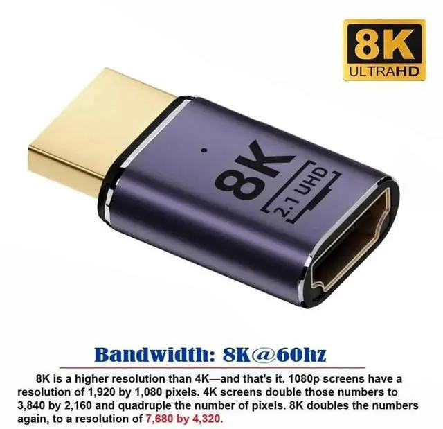 Alt view image 3 of 7 - 8K@60Hz HDMI Male to HDMI 2.1 Female Gold Plated Adapter,48Gbps UHD Extension Converter,Support Dynamic HDR eARC 3D,Compatible with Graphics Card,Game Console,Monitor,HDTV,Projector