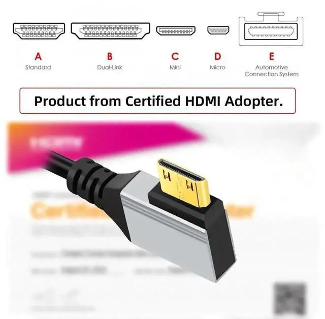 Alt view image 3 of 7 - 0.5m Ultra Thin 90 Degree Right Angled Mini HDMI 2.1 Type-A to Type-C Cable,8K 4K Hyper Flexible Slim HDTV Cord,High Speed Video Cable for Camera,Monitor,HDTV,Projector