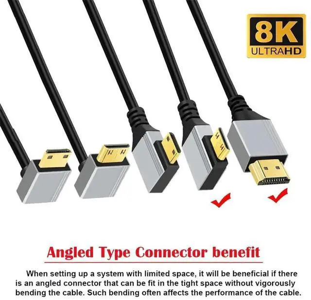 Alt view image 5 of 7 - 0.5m Ultra Thin 90 Degree Right Angled Mini HDMI 2.1 Type-A to Type-C Cable,8K 4K Hyper Flexible Slim HDTV Cord,High Speed Video Cable for Camera,Monitor,HDTV,Projector