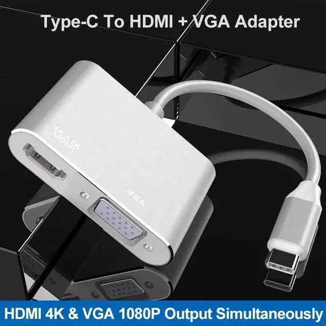 Alt view image 2 of 4 - Portable USB 3.1 Type-C to HDMI VGA Adapter,USB-C to VGA Converter Cable,Type C Multiport Video Adaptor Compatible with MacBook,Laptop for Connection to Monitor,Display and Projector