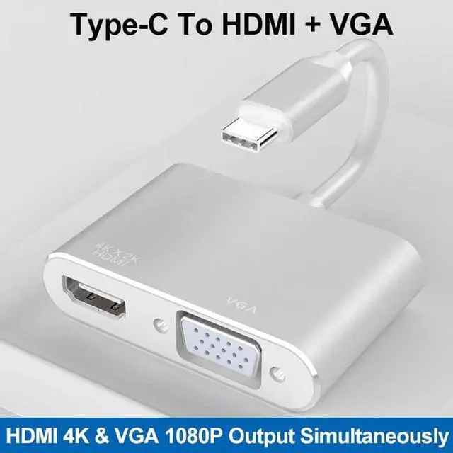 Alt view image 3 of 4 - Portable USB 3.1 Type-C to HDMI VGA Adapter,USB-C to VGA Converter Cable,Type C Multiport Video Adaptor Compatible with MacBook,Laptop for Connection to Monitor,Display and Projector