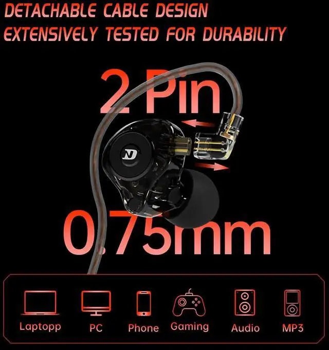 Alt view image 2 of 7 - ND Leo IEM In Ear Monitor Headphones,10mm Custom Dynamic Driver Earbuds,Dual-Mode Tuning for Music & Gaming,Professional IEM Earphones for Gamers,Musicians,Singers,DJ