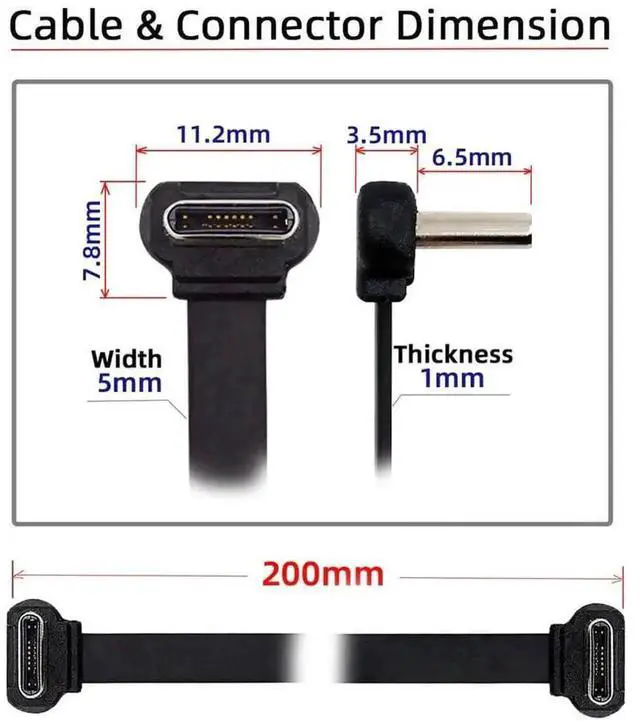 Alt view image 7 of 7 - 20cm Ultra Slim Flat Angled USB-C to USB-C Cable,7.87in USB 2.0 Short Type C Cord,65W Fast Charging Power Cable for Laptop,Tablet,Smartphone,Portable Charging Connection