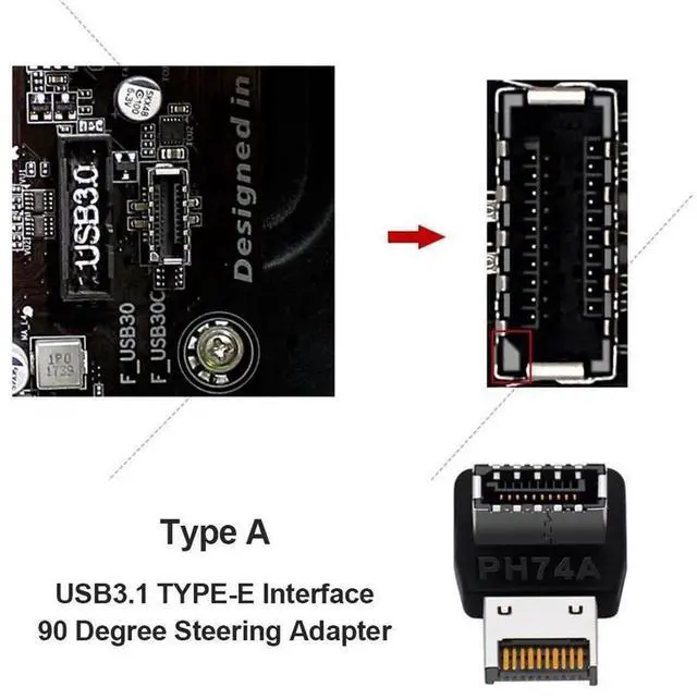 Alt view image 6 of 7 - 2 Pack 90 Degree USB3.1 Type-E Adapter, Internal Motherboard USB Type-C Type-E Header Steering Elbow Converter, Right Angle USB 3.1 Type-E Internal Connector for PC Case Modding