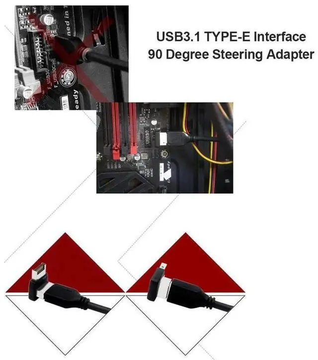 Alt view image 3 of 7 - 2 Pack 90 Degree USB3.1 Type-E Adapter, Internal Motherboard USB Type-C Type-E Header Steering Elbow Converter, Right Angle USB 3.1 Type-E Internal Connector for PC Case Modding