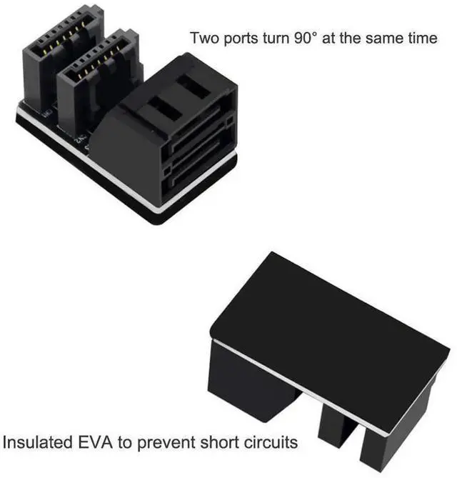Alt view image 3 of 6 - Dual 90 Degree SATA 7Pin Adapter, SATA 7Pin Female to Male Right Angle Steering Connector, Motherboard SATA Angled Adapter for Desktop SSD HDD