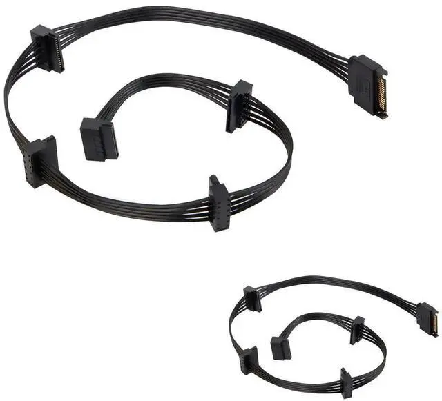 Main image of 2 Pack 15Pin SATA to 5 SATA Power Splitter Extension Cable, 21 Inches SATA Power Y Cable for HDD, SSD, Desktop Storage Drives