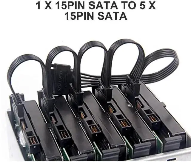 Alt view image 7 of 7 - 2 Pack 15Pin SATA to 5 SATA Power Splitter Extension Cable, 21 Inches SATA Power Y Cable for HDD, SSD, Desktop Storage Drives