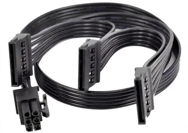 Main image of 20in(50cm) 6 Pin to 3X 15 Pin SATA Hard Drive Power Adapter Cable, Only Compatible with EVGA GQ Series Semi Modular Power Supply for HDD SSD