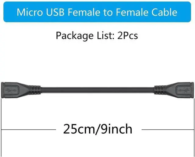 Alt view image 6 of 7 - 2Pcs 9Inch Short Micro USB Female to Female Extension Cable, Micro USB Charging & Data Sync Cord for Cellphone, Tablet, MP3 and Micro USB Devices