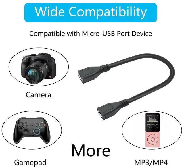 Alt view image 7 of 7 - 2Pcs 9Inch Short Micro USB Female to Female Extension Cable, Micro USB Charging & Data Sync Cord for Cellphone, Tablet, MP3 and Micro USB Devices