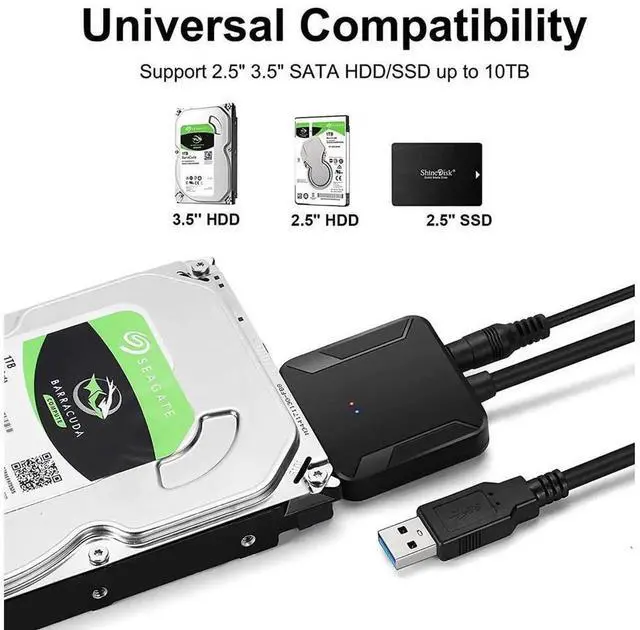 Alt view image 3 of 7 - USB 3.0 to SATA III Hard Drive Adapter Cable with 12V 2A Power Supply, External SATA to USB Converter for 2.5" & 3.5" SSD HDD, Support UASP Protocol