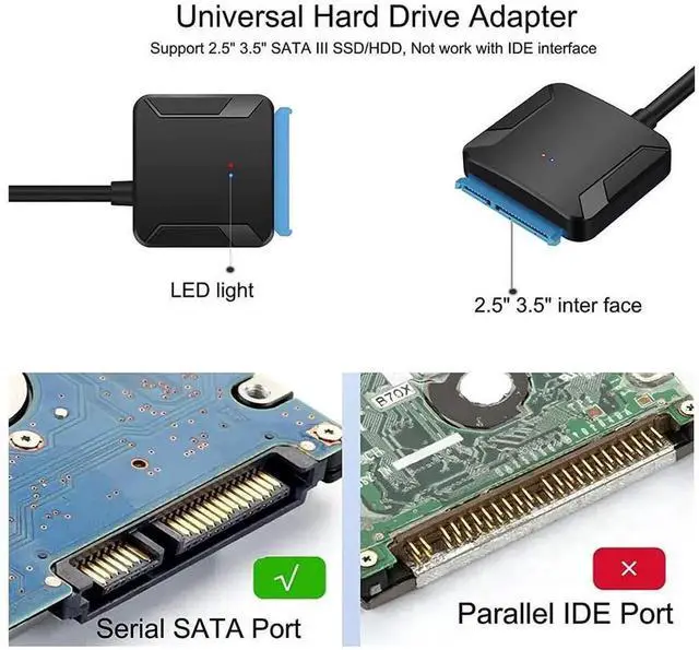 Alt view image 2 of 7 - USB 3.0 to SATA III Hard Drive Adapter Cable with 12V 2A Power Supply, External SATA to USB Converter for 2.5" & 3.5" SSD HDD, Support UASP Protocol