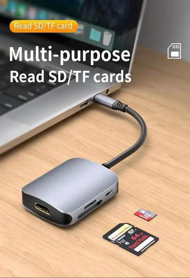 Alt view image 3 of 6 - 6-in-1 USB-C Multiport Hub, Aluminum USB-C Dock with 4K HDMI Output, 100W PD Charging, SD/TF Card Reader, USB 3.0 & USB 2.0 Ports for Laptop, PC and Tablet