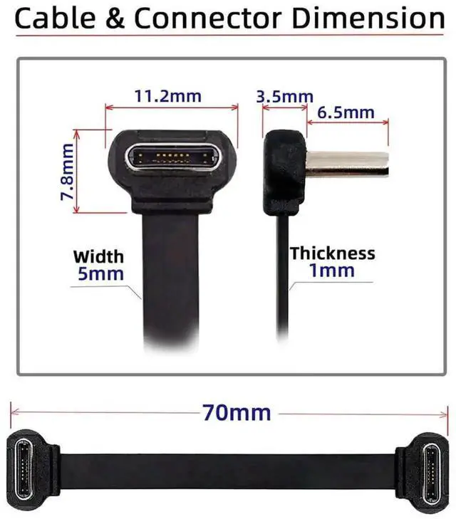 Alt view image 3 of 7 - 2.76in Short Angled Flat USB-C to USB-C Cable, Ultra Slim USB 2.0 Type-C Power Cord, 65W PD Fast Charging Data Cable for Laptops, Tablets, Smart Phones