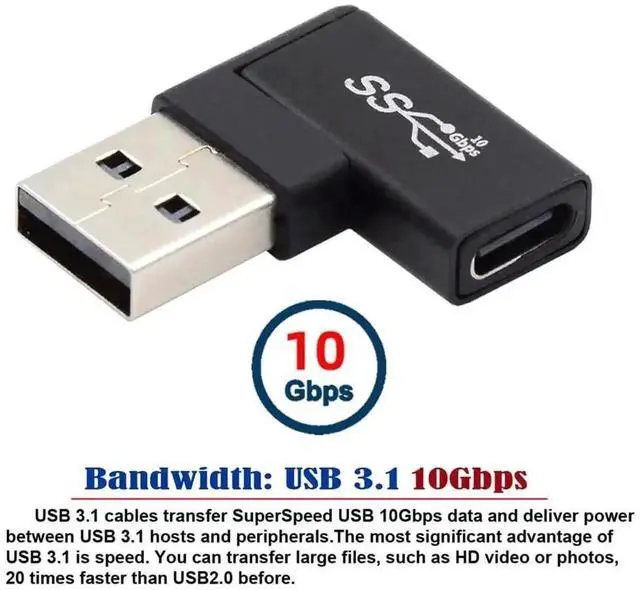 Alt view image 3 of 7 - Up Opposite U Shape Right Angled USB-C Female to USB 3.0 A Male Adapter, Type-C to USB-A High Speed Data Connector for Laptops, Desktops, USB-C Peripherals