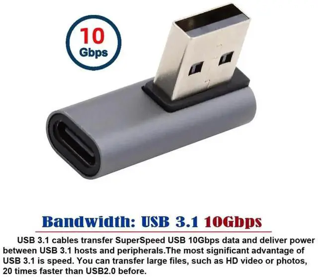 Alt view image 7 of 7 - 90 Degree Right Angled Low Profile USB-C Female to USB 3.0 A Male Adapter, Slim Type-C to USB-A High Speed Data Connector for Laptops, Desktops, USB-C Peripherals