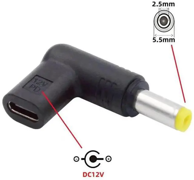Alt view image 6 of 7 - 90 Degree Angled USB 3.1 Type-C Female to DC 12V 5.5x2.5mm Plug PD Trigger Emulator Adapter, USB-C PD to DC 5.5*2.5mm Power Converter Cable