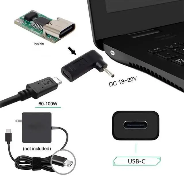 Alt view image 6 of 7 - 90 Degree Angled USB 3.1 Type-C Female to DC 20V 3.0x1.1mm Plug PD Trigger Emulator Adapter, USB-C PD to DC 3.0*1.1mm Power Converter for Notebook & DC Equipment