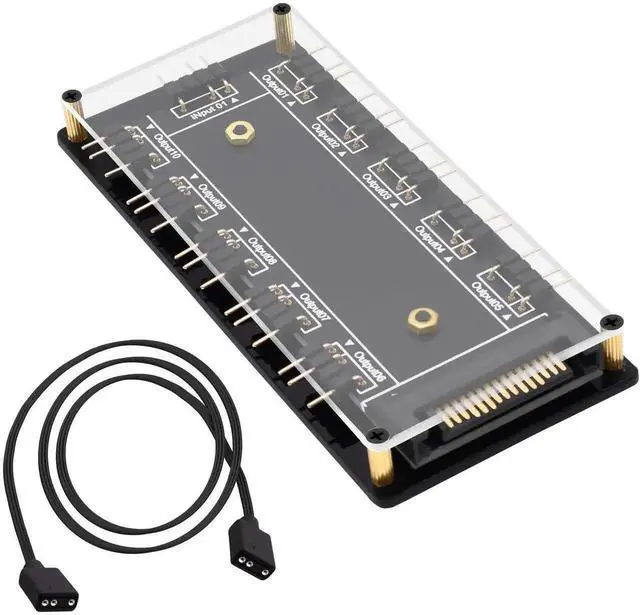 Main image of 5V 3PIN ARGB Hub, 1 to 10 Way RGB Fan Splitter Controller with SATA Power, ARGB LED Light Strip Extension Adapter, Expand Motherboard ARGB Interface for PC Chassis Fan Lighting