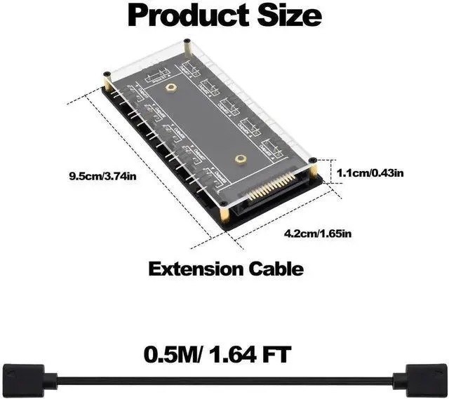Alt view image 5 of 7 - 5V 3PIN ARGB Hub, 1 to 10 Way RGB Fan Splitter Controller with SATA Power, ARGB LED Light Strip Extension Adapter, Expand Motherboard ARGB Interface for PC Chassis Fan Lighting