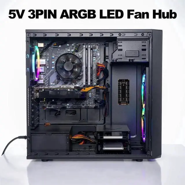 Alt view image 2 of 7 - 5V 3PIN ARGB Hub, 1 to 10 Way RGB Fan Splitter Controller with SATA Power, ARGB LED Light Strip Extension Adapter, Expand Motherboard ARGB Interface for PC Chassis Fan Lighting