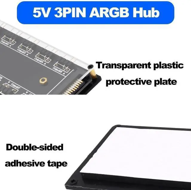 Alt view image 7 of 7 - 5V 3PIN ARGB Hub, 1 to 10 Way RGB Fan Splitter Controller with SATA Power, ARGB LED Light Strip Extension Adapter, Expand Motherboard ARGB Interface for PC Chassis Fan Lighting
