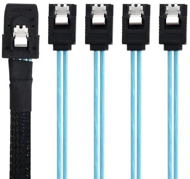 Alt view image 3 of 7 - 1.0M Internal Mini SAS SFF-8087 to 4 SATA 7Pin Hard Drive Cable, 6Gbps SFF8087 Host to 4 SATA Target Data Cord for Server, RAID Card, Storage System