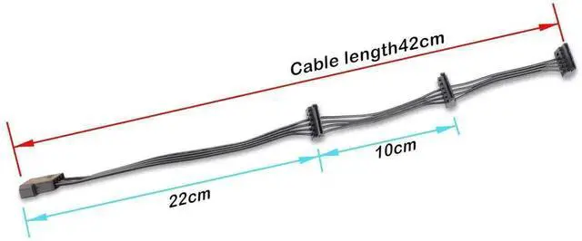 Alt view image 3 of 6 - 16.6in 18AWG Tinned Copper IDE Molex 4 Pin Male to 3 x SATA 15 Pin Female Power Expansion Cable, 4P Molex to Triple SATA Power Cord for PC NAS Server HDD SSD