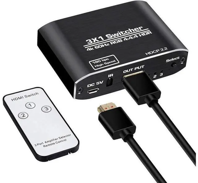 Alt view image 3 of 7 - 3 Input 1 Output HDMI 2.0 Switch, 4K@60Hz HDR 3D 1080P HDMI Switcher with IR Remote & Manual Control, Compatible with Xbox, PS4, Nintendo Switch, Beamer, Blu-Ray Player, PC, Apple TV, Fire Stick