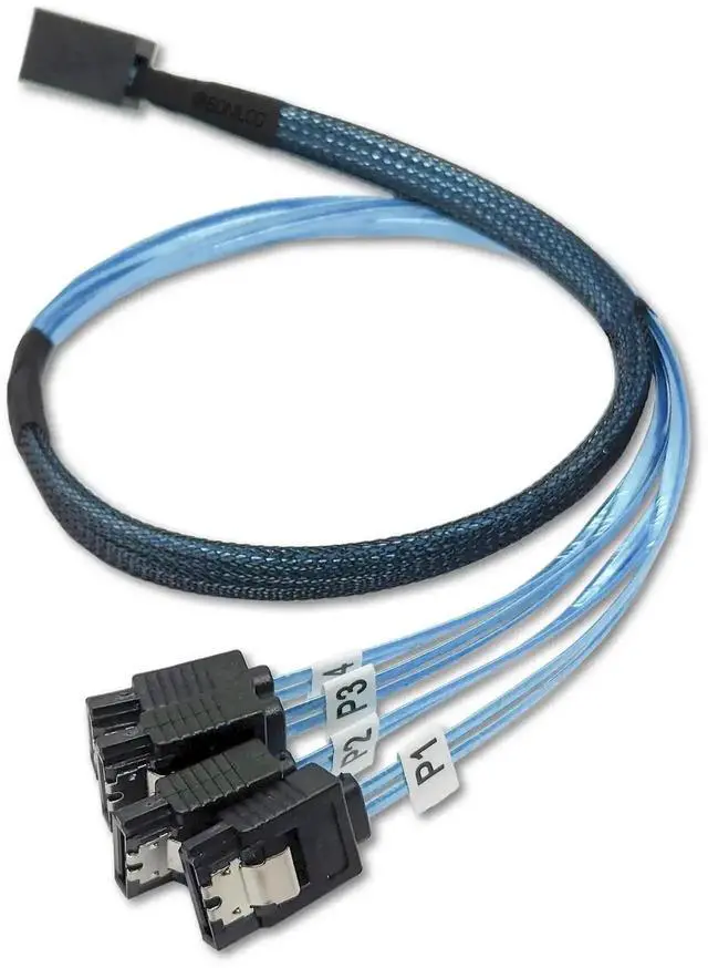 Alt view image 4 of 5 - 3.2Ft (1M) Internal HD Mini SAS Cable, SFF-8643 Male to 4 SATA Cable, Black Mini SAS HD to Quad SATA Cord for Server RAID, NAS Storage System (1 Pack)