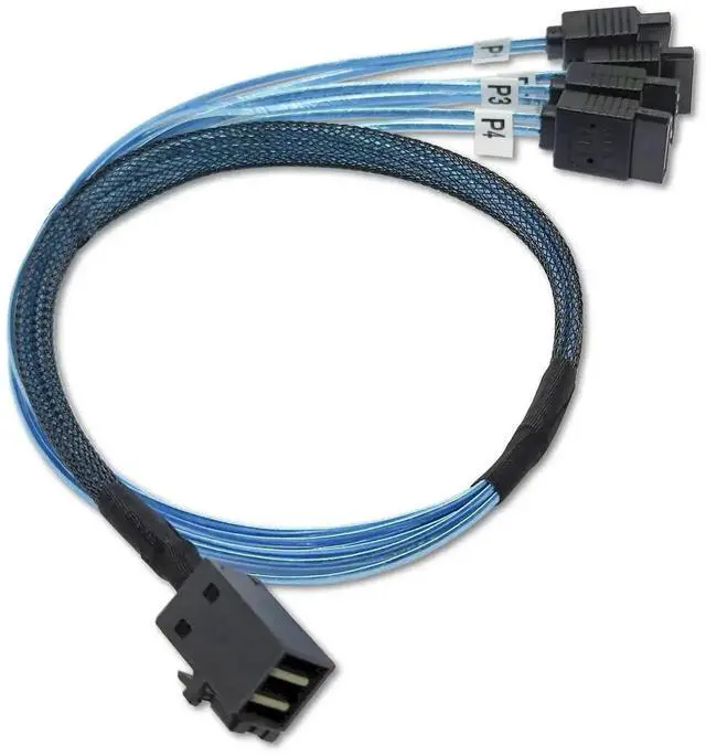 Alt view image 3 of 5 - 3.2Ft (1M) Internal HD Mini SAS Cable, SFF-8643 Male to 4 SATA Cable, Black Mini SAS HD to Quad SATA Cord for Server RAID, NAS Storage System (1 Pack)