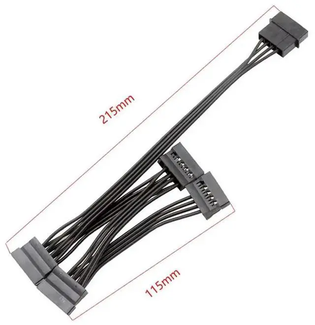 Alt view image 5 of 6 - 23inch 58cm Molex 4 Pin Male to 4 x 15 Pin SATA Female Power Splitter Cable, 1 to 4 SATA Power Converter Adapter Cord for HDD, SSD and Storage Devices