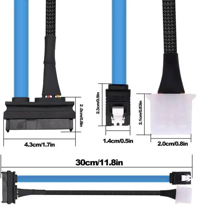 Alt view image 2 of 7 - 30cm 11.8in SFF-8482 SAS 29 Pin to SATA III 3.0 7Pin Female to Female Extension Cable with LP4 IDE 4Pin Molex Power Port, SAS to SATA Adapter Cable for HDD RAID Storage (2 Pack)