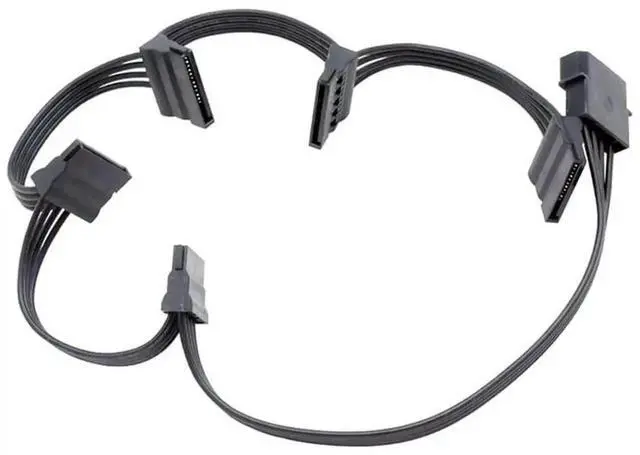 Main image of 26 Inch (66cm) Molex 4 Pin Male to 5 x 15 Pin SATA Female Power Splitter Cable, 1 To 5 SATA Power Adapter Extension Cord for HDD, SSD, Optical Drives