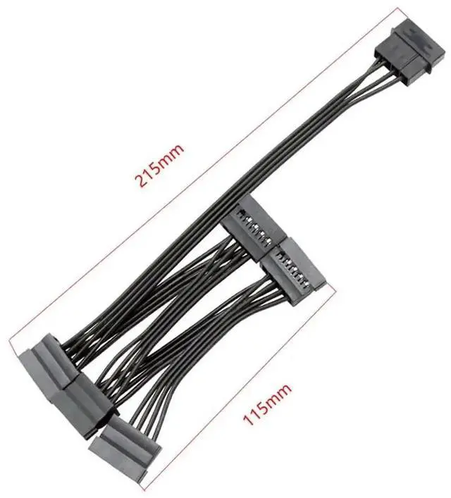 Alt view image 5 of 6 - 26 Inch (66cm) Molex 4 Pin Male to 5 x 15 Pin SATA Female Power Splitter Cable, 1 To 5 SATA Power Adapter Extension Cord for HDD, SSD, Optical Drives