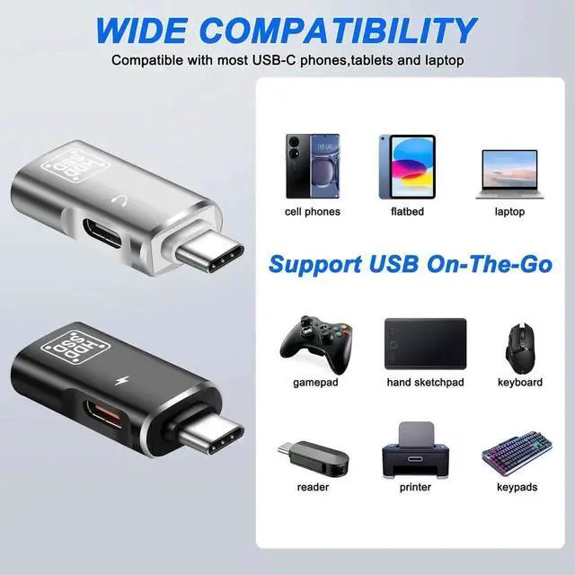 Alt view image 2 of 7 - 2 in 1 USB Type-C OTG Adapter, USB C to USB 3.0 Port + Charging & Audio Jack Converter, Compatible with External HDD, SSD, Flash Drives (2 Pack)