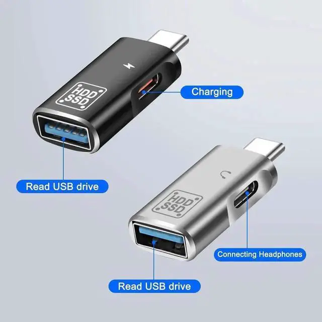 Alt view image 3 of 7 - 2 in 1 USB Type-C OTG Adapter, USB C to USB 3.0 Port + Charging & Audio Jack Converter, Compatible with External HDD, SSD, Flash Drives (2 Pack)