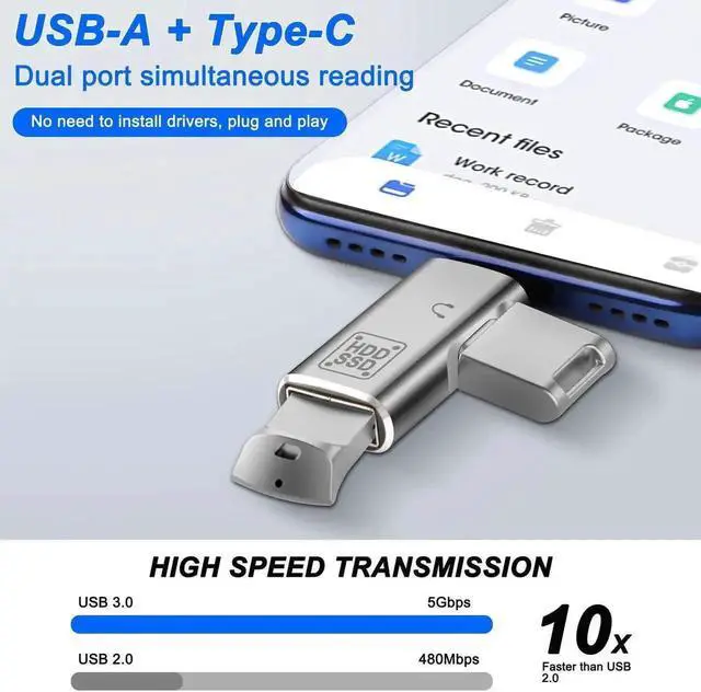 Alt view image 5 of 7 - 2 in 1 USB Type-C OTG Adapter, USB C to USB 3.0 Port + Charging & Audio Jack Converter, Compatible with External HDD, SSD, Flash Drives (2 Pack)
