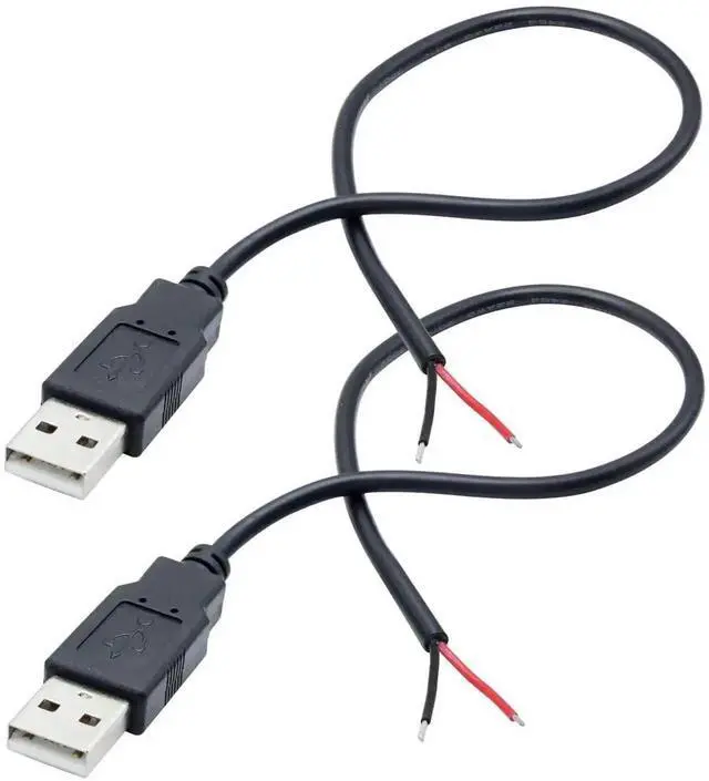 Main image of 2Pcs 30cm USB 2.0 A Male 2 Pin Bare Wire Pigtail Cable, 5V 3A Open End USB Power Cord for DIY Repair, USB Equipment Modification & Replacement