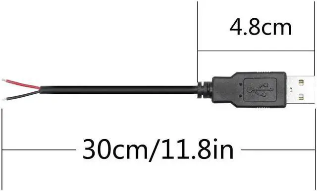 Alt view image 6 of 7 - 2Pcs 30cm USB 2.0 A Male 2 Pin Bare Wire Pigtail Cable, 5V 3A Open End USB Power Cord for DIY Repair, USB Equipment Modification & Replacement