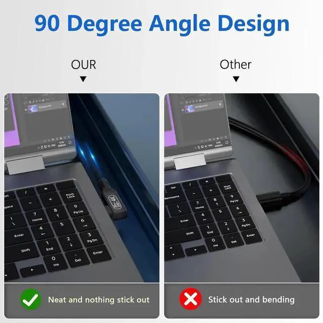 Alt view image 3 of 7 - 6.6ft Right Angle USB C to USB C Cable, 240W PD 5A Fast Charging, USB 3.2 Gen 2 20Gbps Data Transfer, 4K HDR Video Output, Compatible with Thunderbolt 3/4 Devices