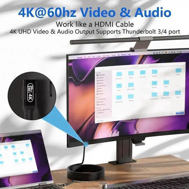 Alt view image 5 of 7 - 6.6ft Right Angle USB C to USB C Cable, 240W PD 5A Fast Charging, USB 3.2 Gen 2 20Gbps Data Transfer, 4K HDR Video Output, Compatible with Thunderbolt 3/4 Devices