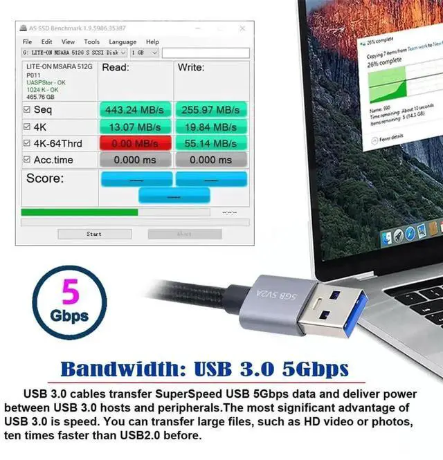 Alt view image 4 of 7 - 0.98ft USB 3.0 Type-A Male to Type-A Female Extension Cable, 5Gbps Data Transfer Cord Silver, Compatible with External SSD, Hard Drive, Digital Camera and USB-A Peripherals