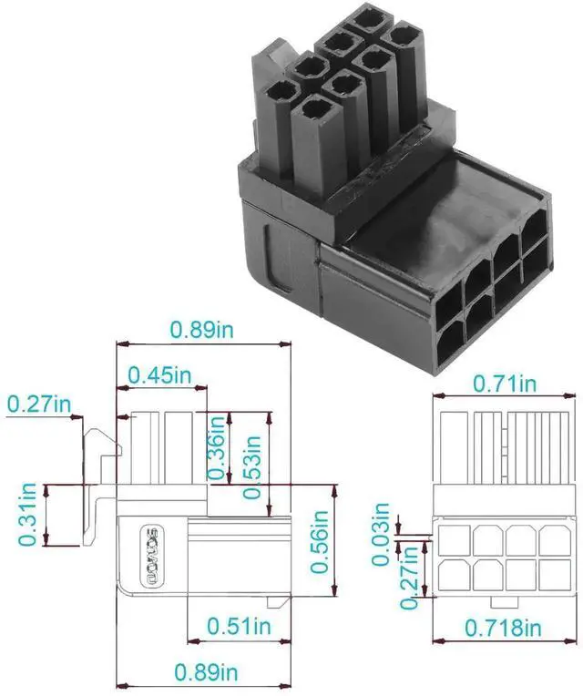 Alt view image 5 of 5 - 2 Pack ATX 8-Pin Female to 8-Pin Male 90 Degree Upward Angled Power Adapter Type A, Desktop PC GPU Graphics Card Power Connector Converter