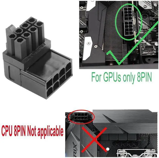 Alt view image 3 of 5 - 2 Pack ATX 8-Pin Female to 8-Pin Male 90 Degree Upward Angled Power Adapter Type A, Desktop PC GPU Graphics Card Power Connector Converter