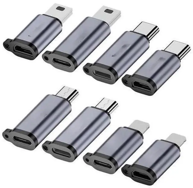Main image of 8 Pack Multi Interface Adapter, USB C / Lightning to Micro USB Converter, Mutual Type-C, Lightning, Micro USB Connector Extender for Mobile Phones and Small Devices